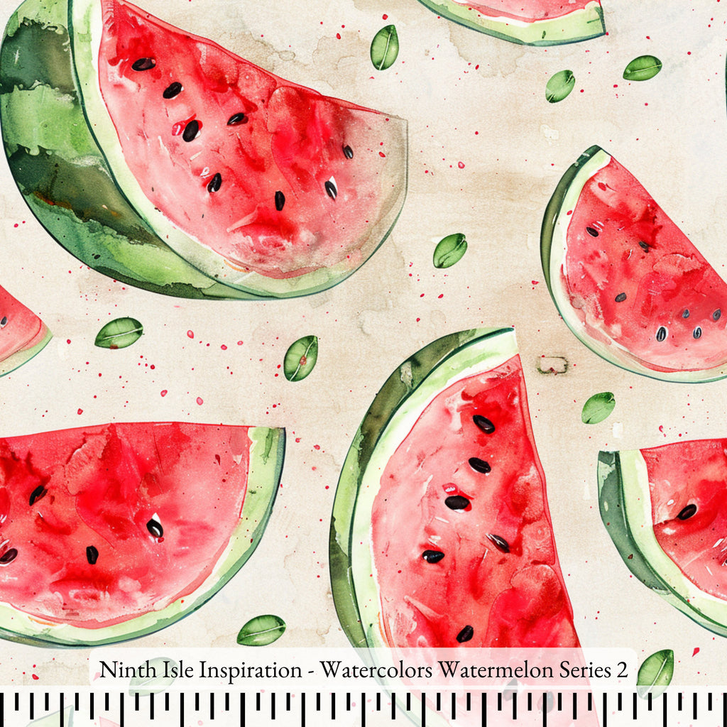 Watercolors Watermelon Fabric by the Yard - NinthIsle Inspiration Exclusive Elegant Art Bulk Order Available