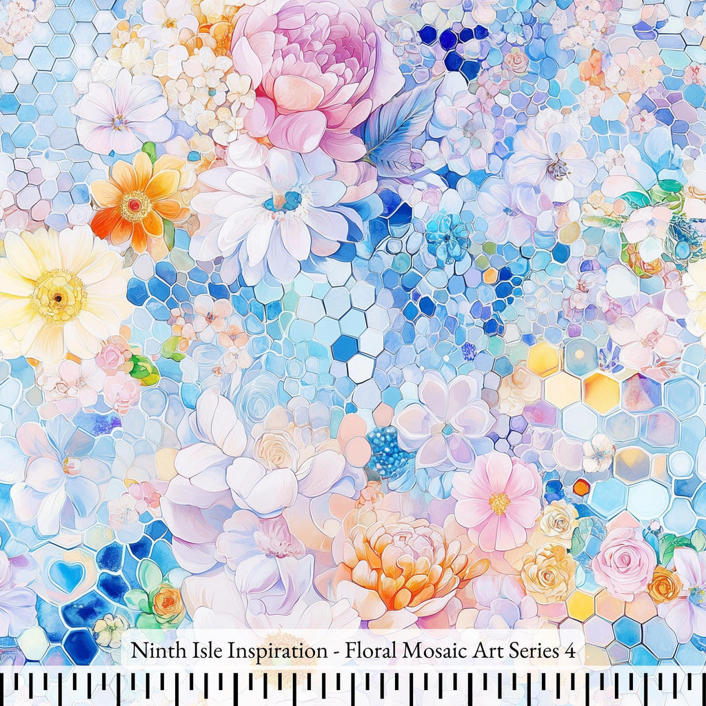 NIInspiration Print in HI by demand, Floral Mosaic Art Rayon Fabric by the Yard - Bulk & Wholesale Available