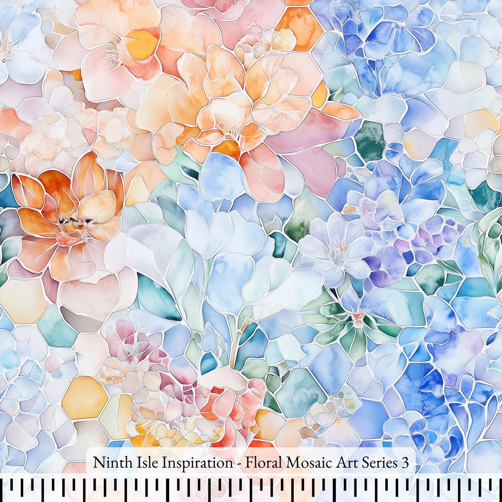 Floral Mosaic Art Rayon Fabric by the Yard