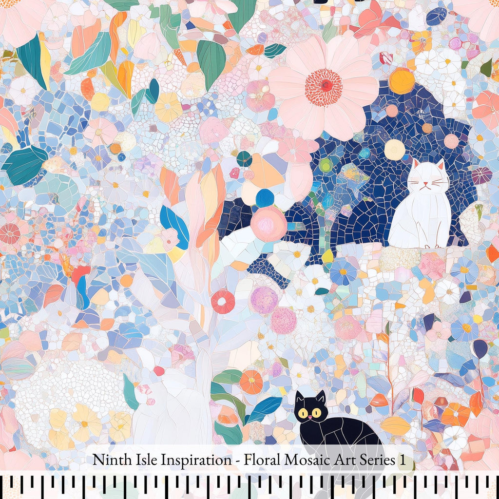 Floral Mosaic Art Rayon Fabric by the Yard