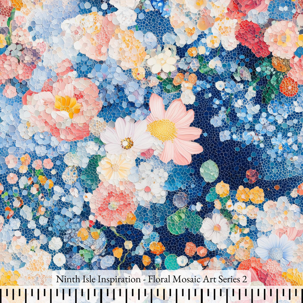 NIInspiration Print in HI by demand, Floral Mosaic Art Rayon Fabric by the Yard - Bulk & Wholesale Available