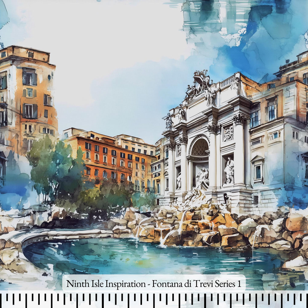 Fontana di Trevi Rayon Fabric by the Yard - NinthIsle Inspiration Exclusive Elegant Art Bulk Order Available