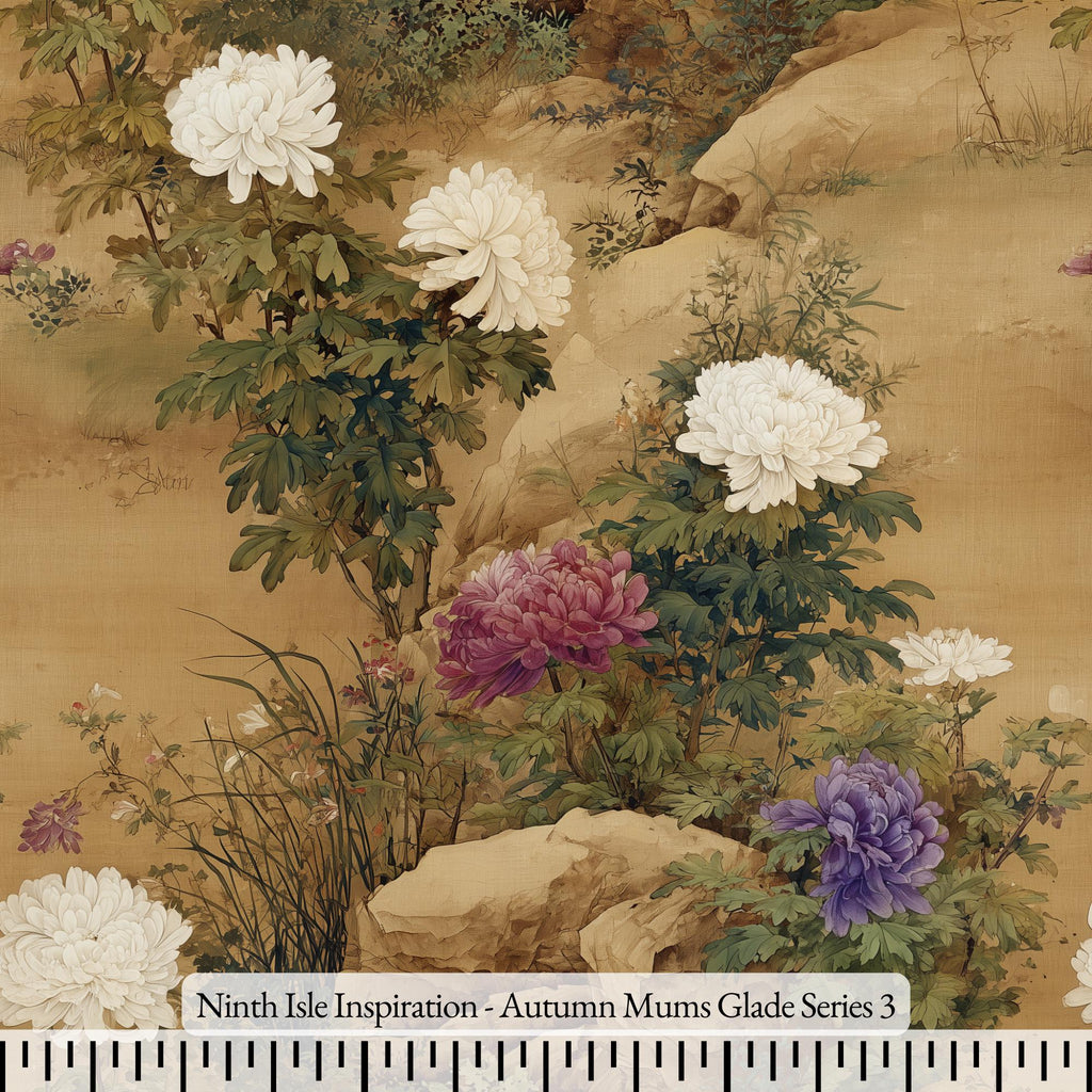 NIInspiration Print in HI, Autumn Mums Glade Rayon Fabric by the Yard - Bulk & Wholesale Available