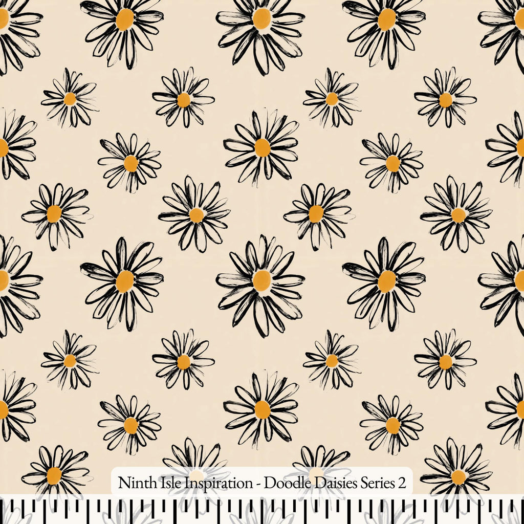 NIInspiration Print in HI, Doodle Daisies Rayon Fabric by the Yard - Bulk & Wholesale Available
