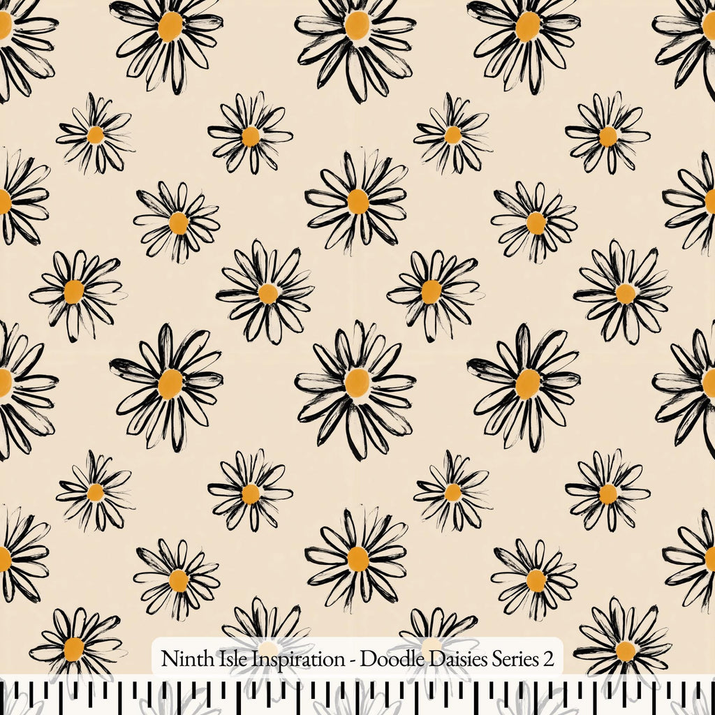 NIInspiration Print in HI, Doodle Daisies Rayon Fabric by the Yard - Bulk & Wholesale Available