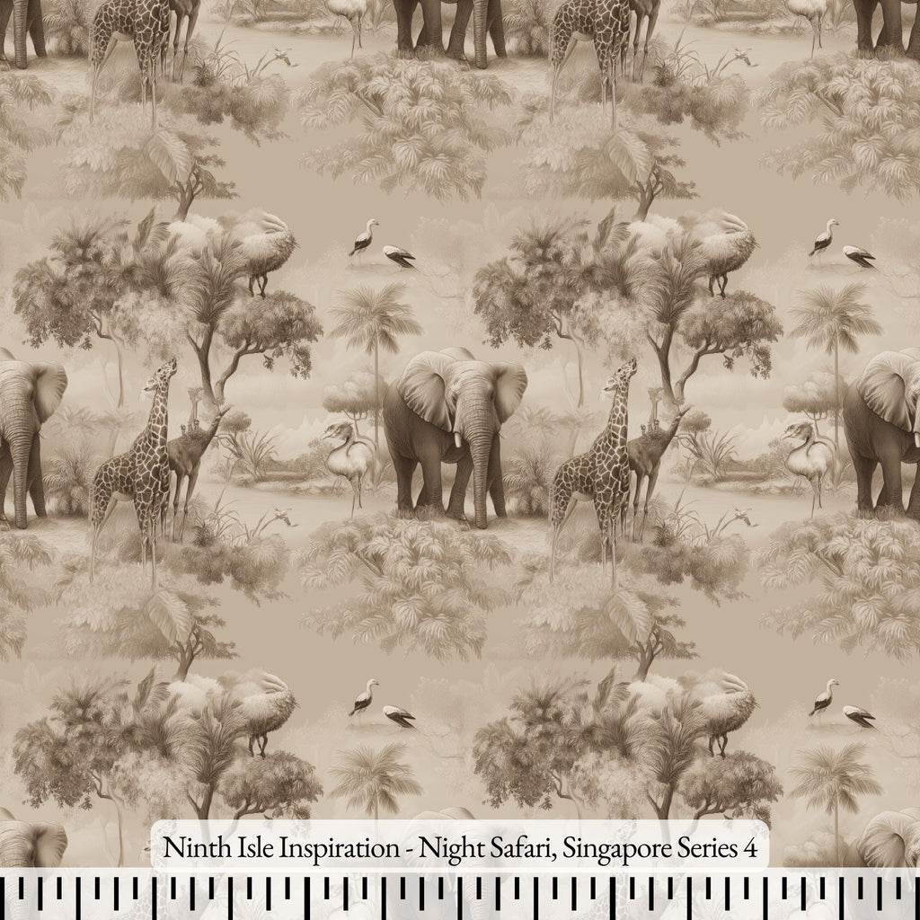 NIInspiration Print in HI, Night Safari, Singapore Rayon Fabric by the Yard - Bulk & Wholesale Available