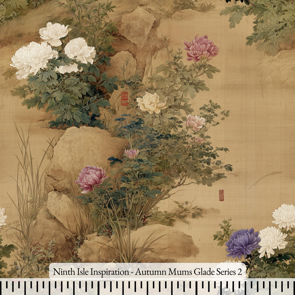 NIInspiration Print in HI, Autumn Mums Glade Rayon Fabric by the Yard - Bulk & Wholesale Available