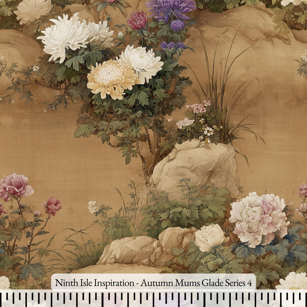 NIInspiration Print in HI, Autumn Mums Glade Rayon Fabric by the Yard - Bulk & Wholesale Available