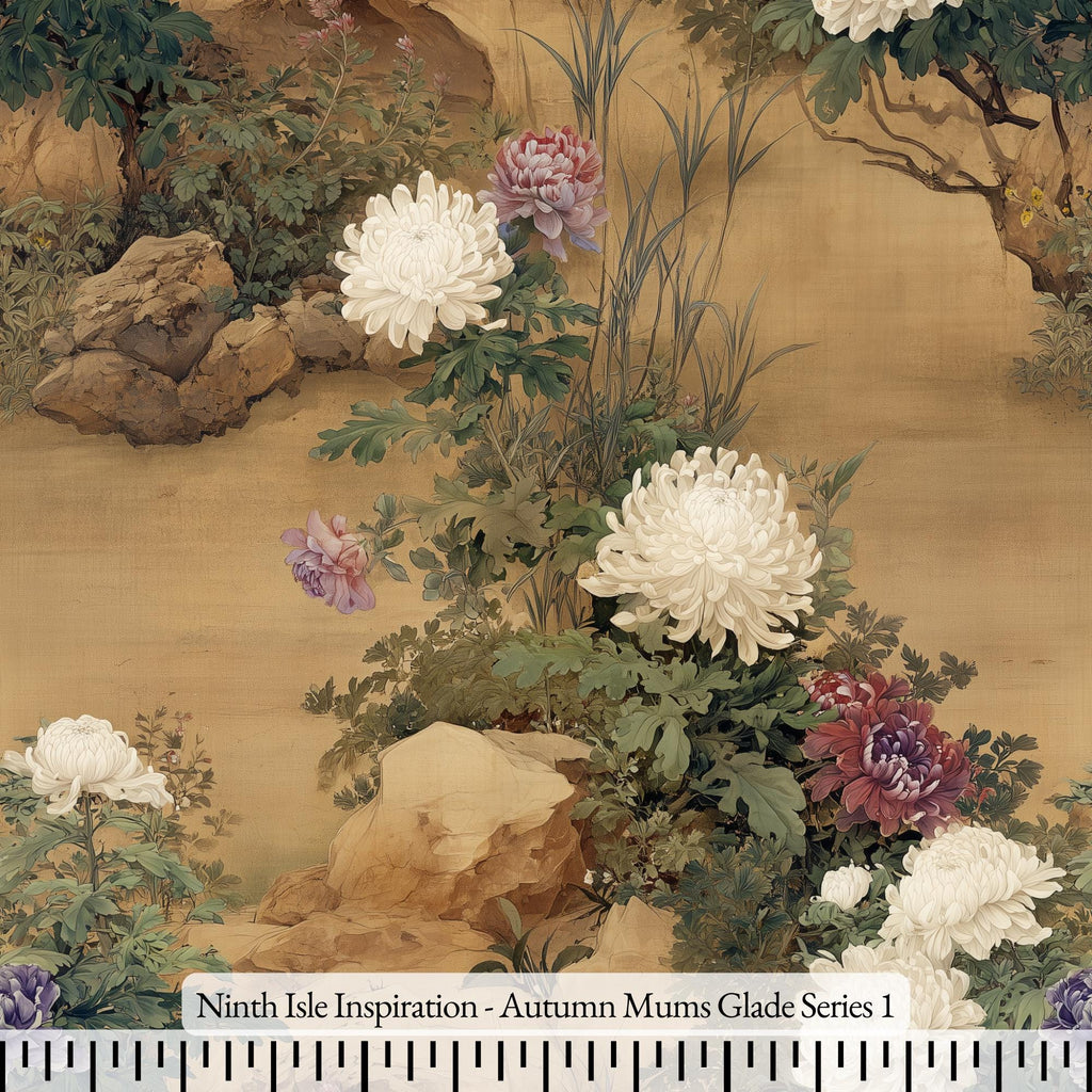 NIInspiration Print in HI, Autumn Mums Glade Rayon Fabric by the Yard - Bulk & Wholesale Available