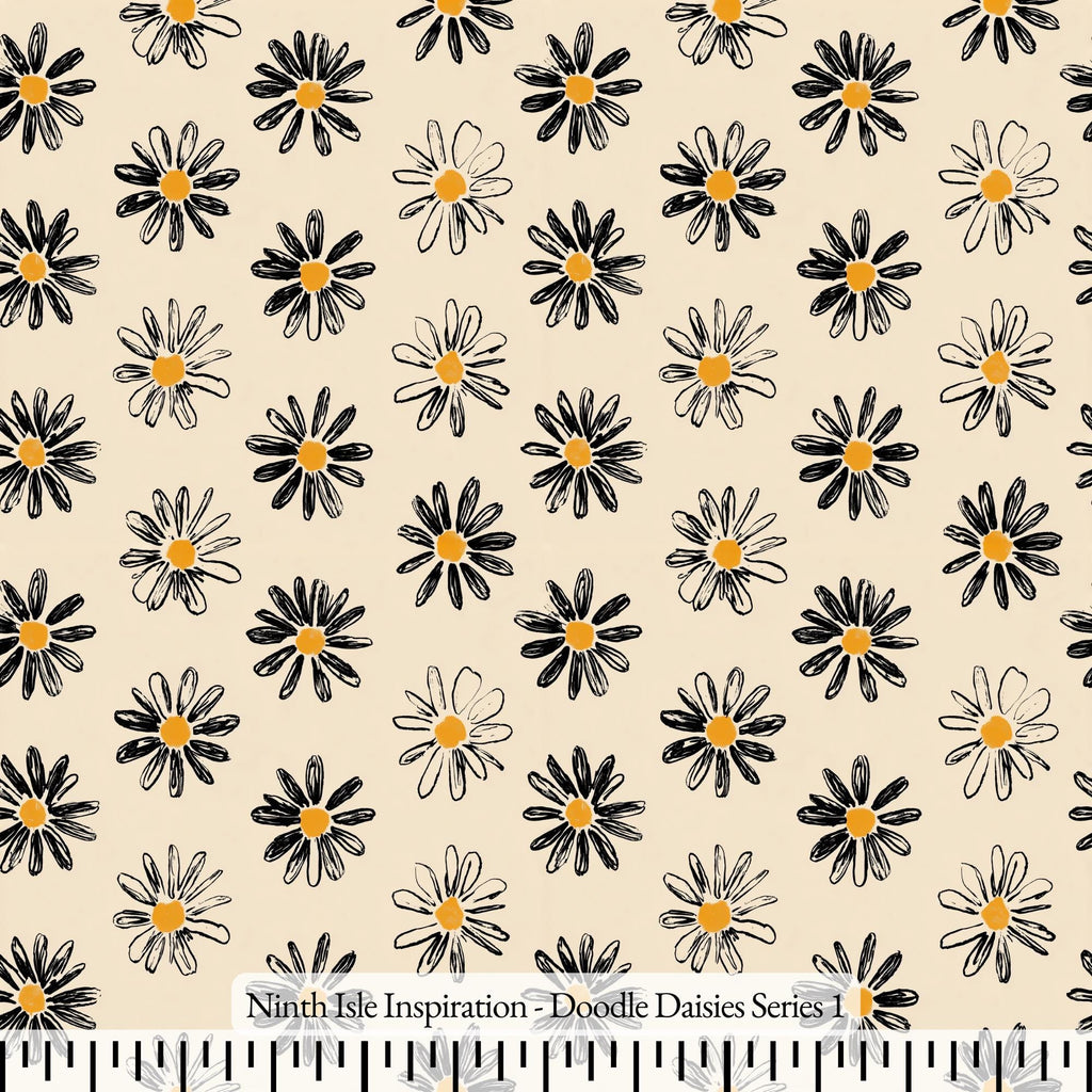 NIInspiration Print in HI, Doodle Daisies Rayon Fabric by the Yard - Bulk & Wholesale Available
