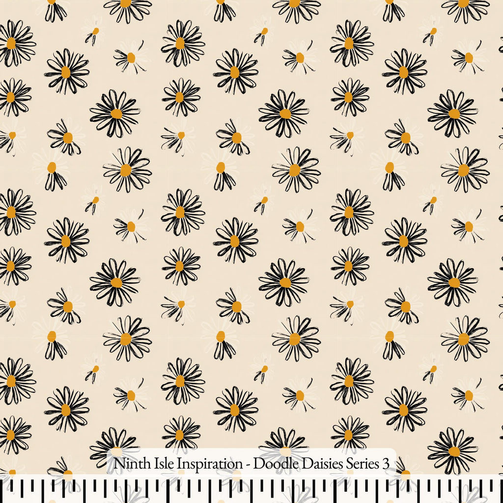 NIInspiration Print in HI, Doodle Daisies Rayon Fabric by the Yard - Bulk & Wholesale Available