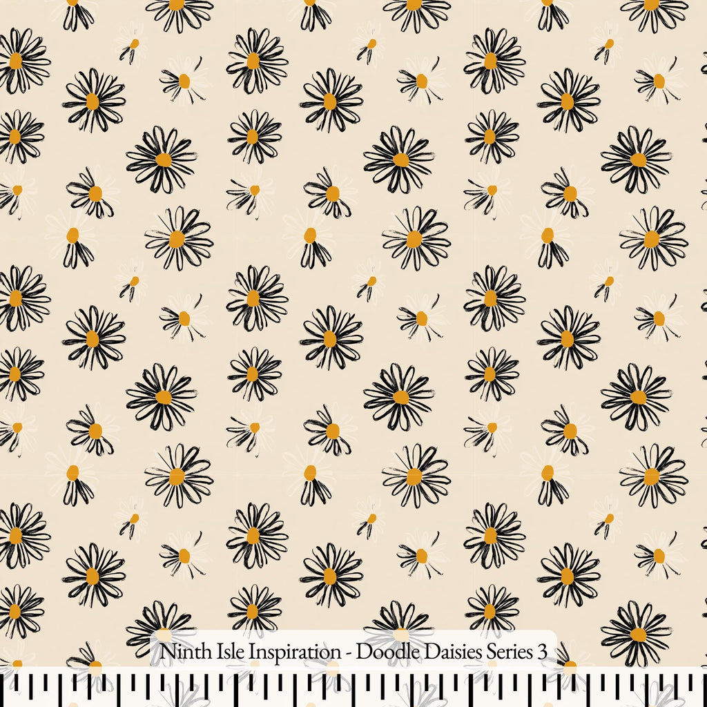 NIInspiration Print in HI, Doodle Daisies Rayon Fabric by the Yard - Bulk & Wholesale Available