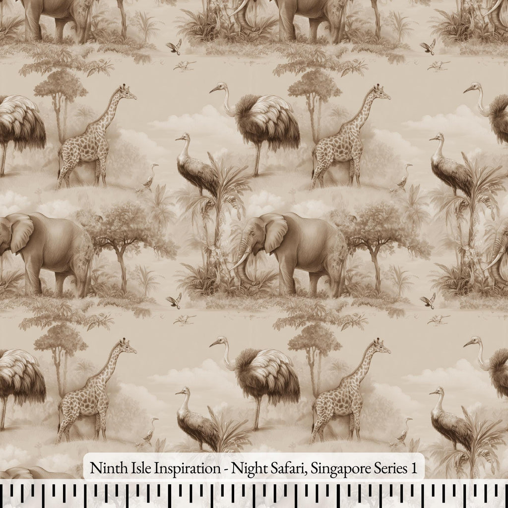 NIInspiration Print in HI, Night Safari, Singapore Rayon Fabric by the Yard - Bulk & Wholesale Available
