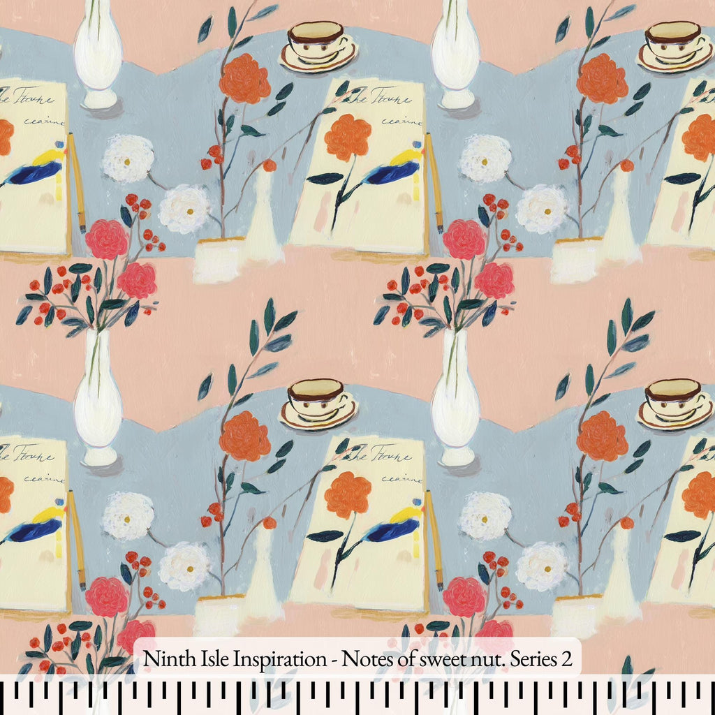 NIInspiration Print in HI by demand, Notes of sweet nuts. Rayon Fabric by the Yard - Bulk & Wholesale Available