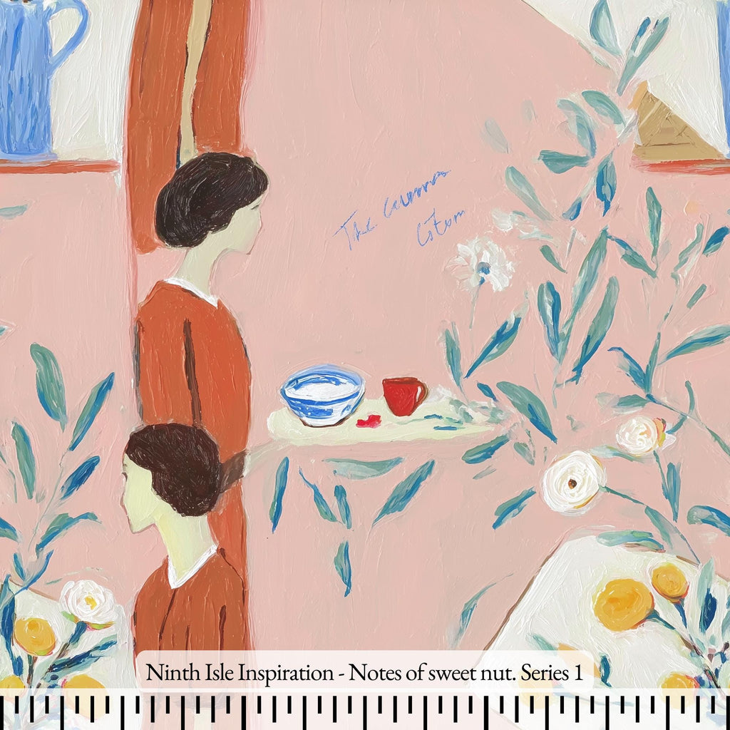 NIInspiration Print in HI by demand, Notes of sweet nuts. Rayon Fabric by the Yard - Bulk & Wholesale Available