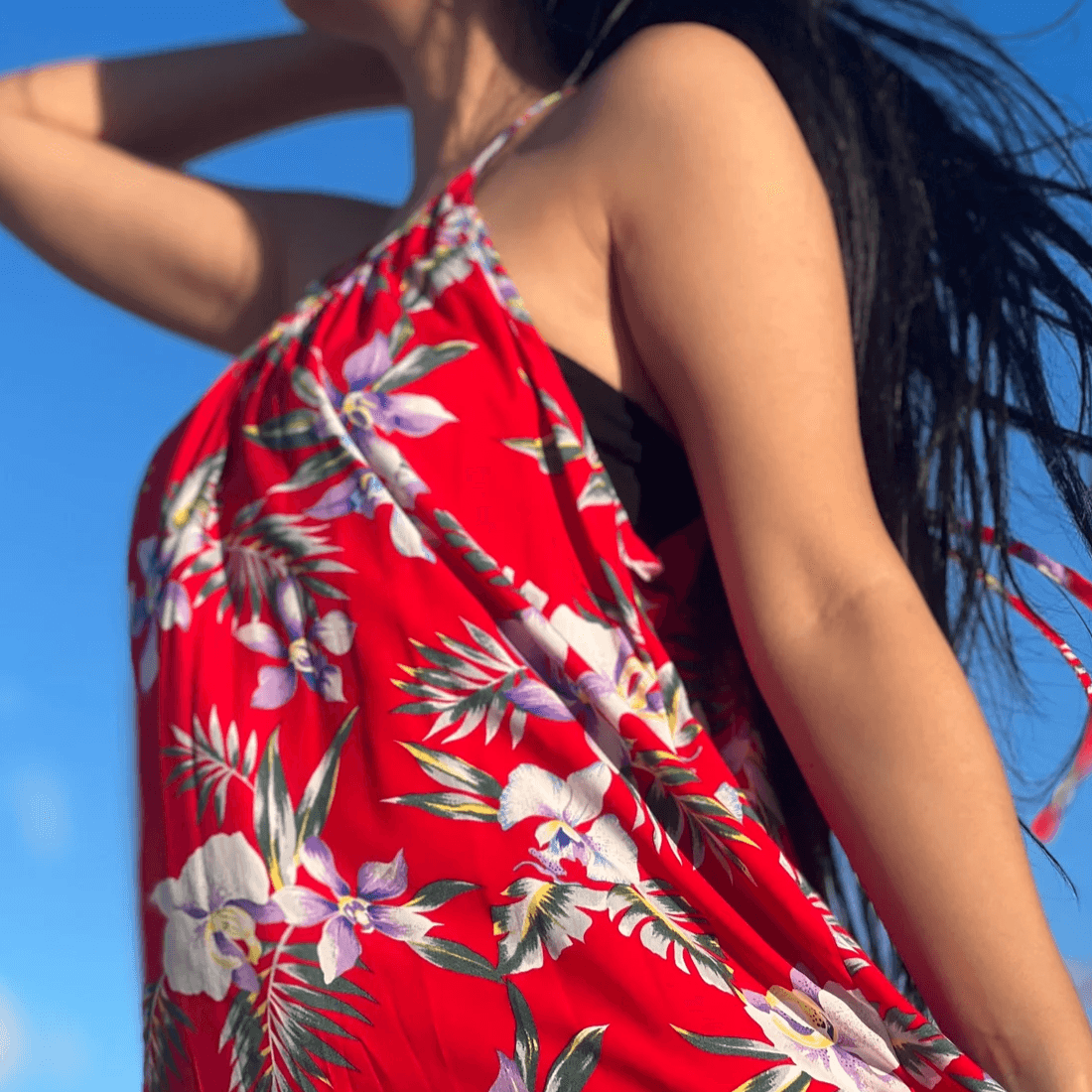 New Orchid Halter Dress, Made in Hawaii Red / XL New Orchid Halter Dress, Made in Hawaii Red / XL