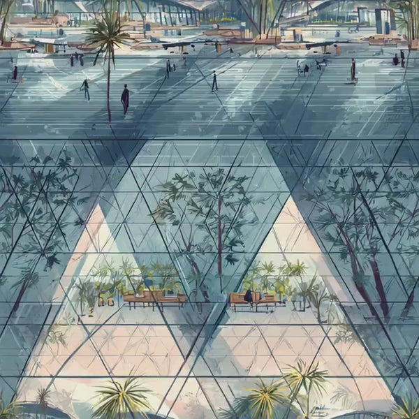 NIInspiration Print in HI by demand, Hamad International Airport Cotton Fabric by the Yard - Bulk & Wholesale Available