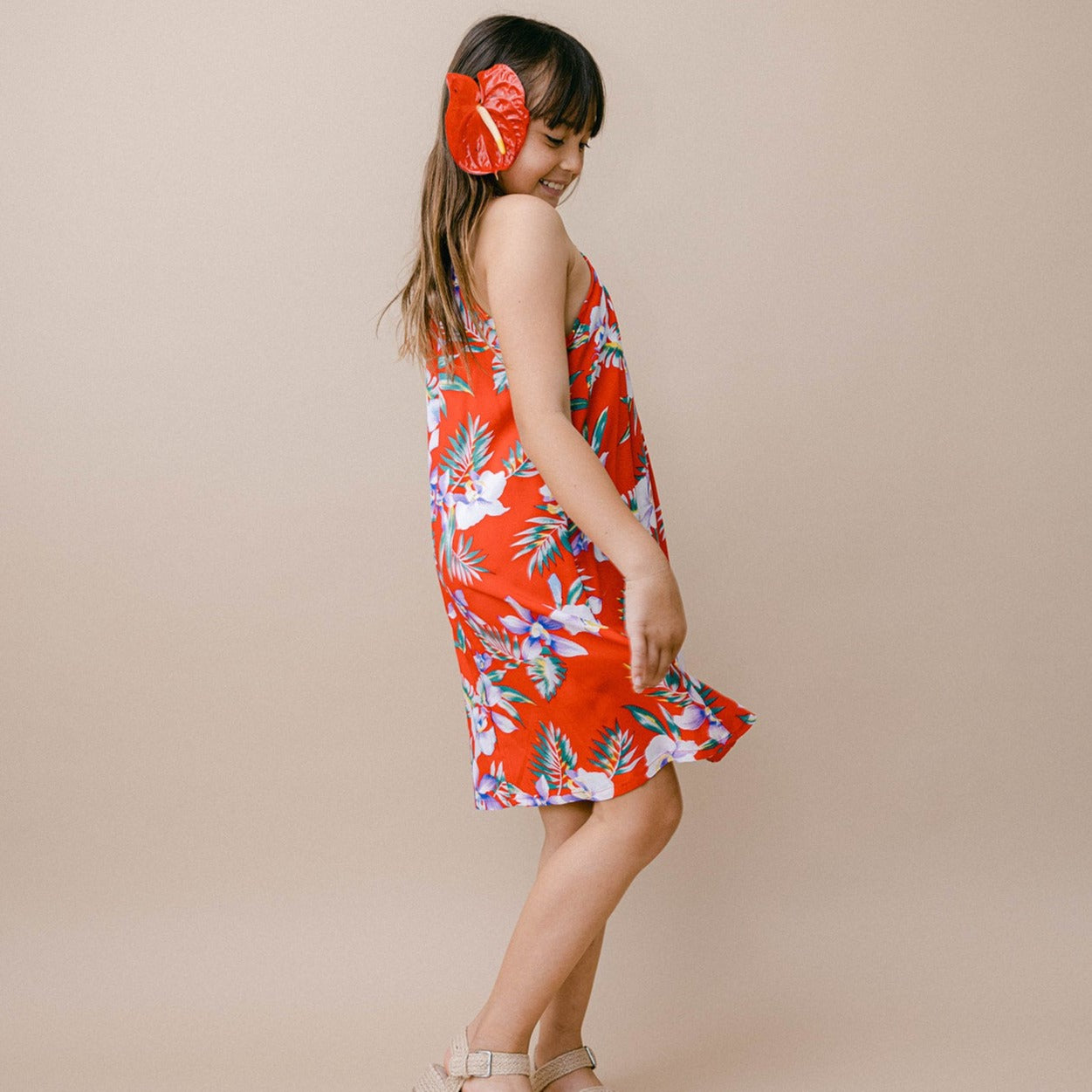 New Orchid Girl's Halter Dress, Made in Hawaii Red / 12 New Orchid Girl's Halter Dress, Made in Hawaii Red / 12