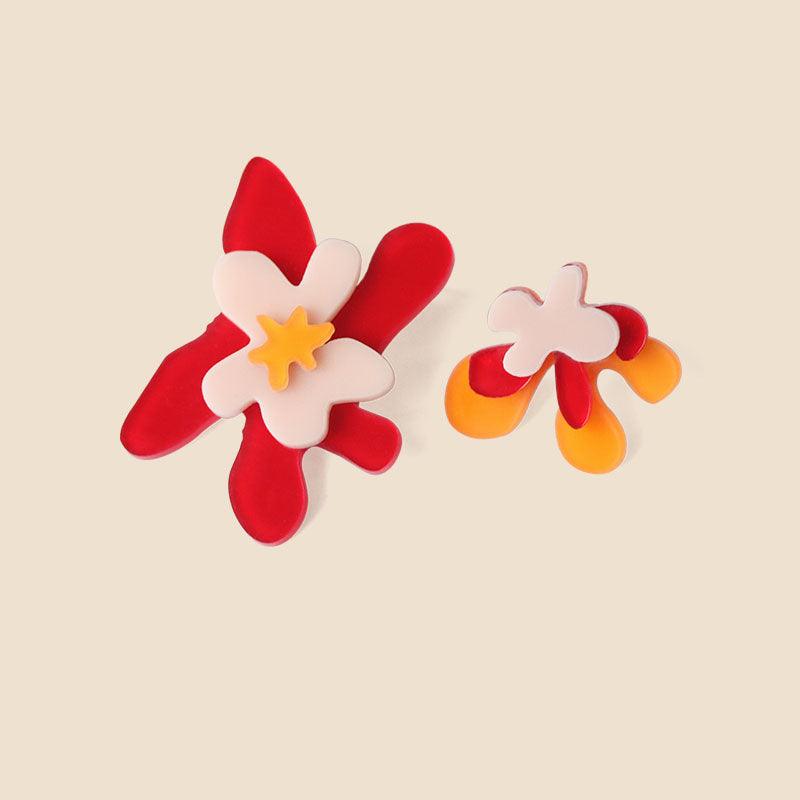 Asymmetry Art Stud Earrings - Handmade Elegant Acrylic Vintage Art Flowers Earrings - Ninth Isle, Made with Aloha