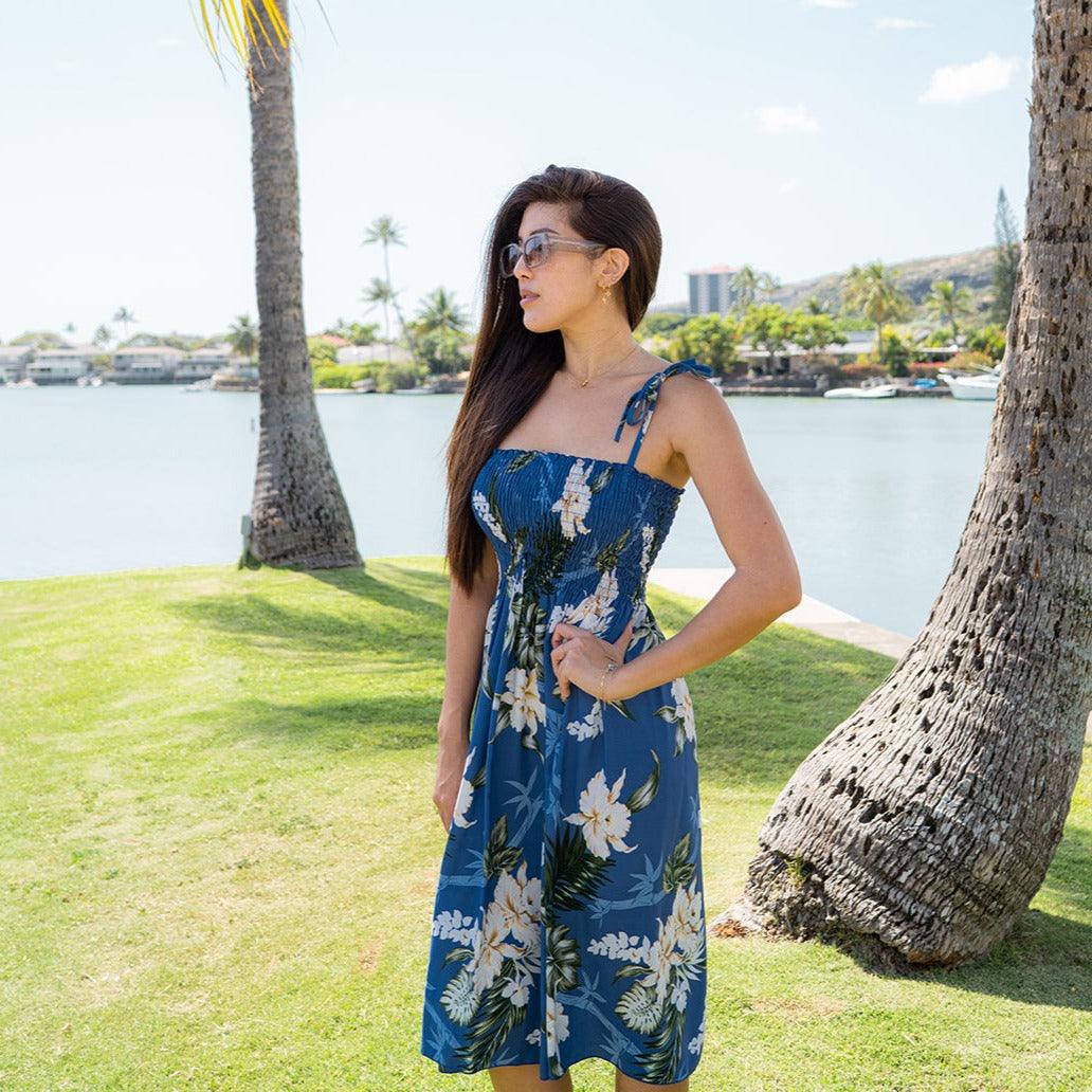 Bamboo Ginger Tube Dress, Made in Hawaii Blue / Short