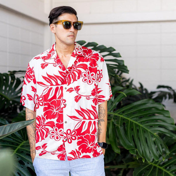 volcanic red hawaiian rayon shirt