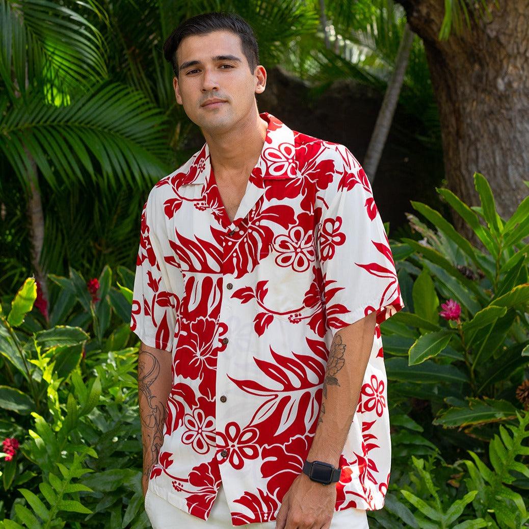 Stylore Men's Hawaiian Shirt Short-sleeves Front Pocket Big Hibiscus