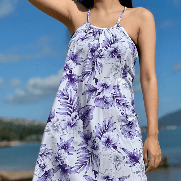 Bright Hibiscus Halter Dress, Made in Hawaii - Ninth Isle, Made with Aloha