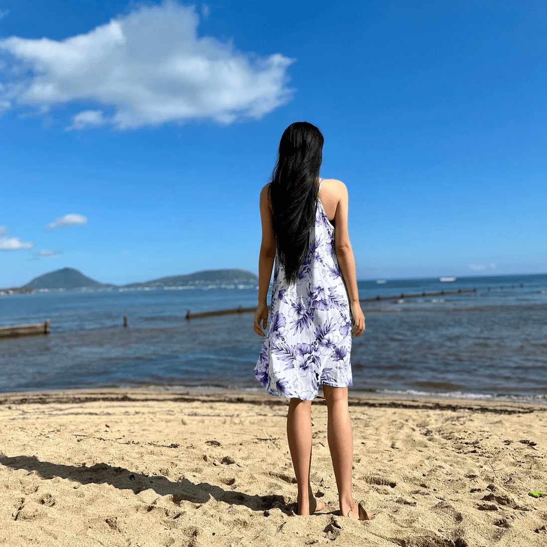 Bright Hibiscus Halter Dress, Made in Hawaii Blue / L Bright Hibiscus Halter Dress, Made in Hawaii Blue / L