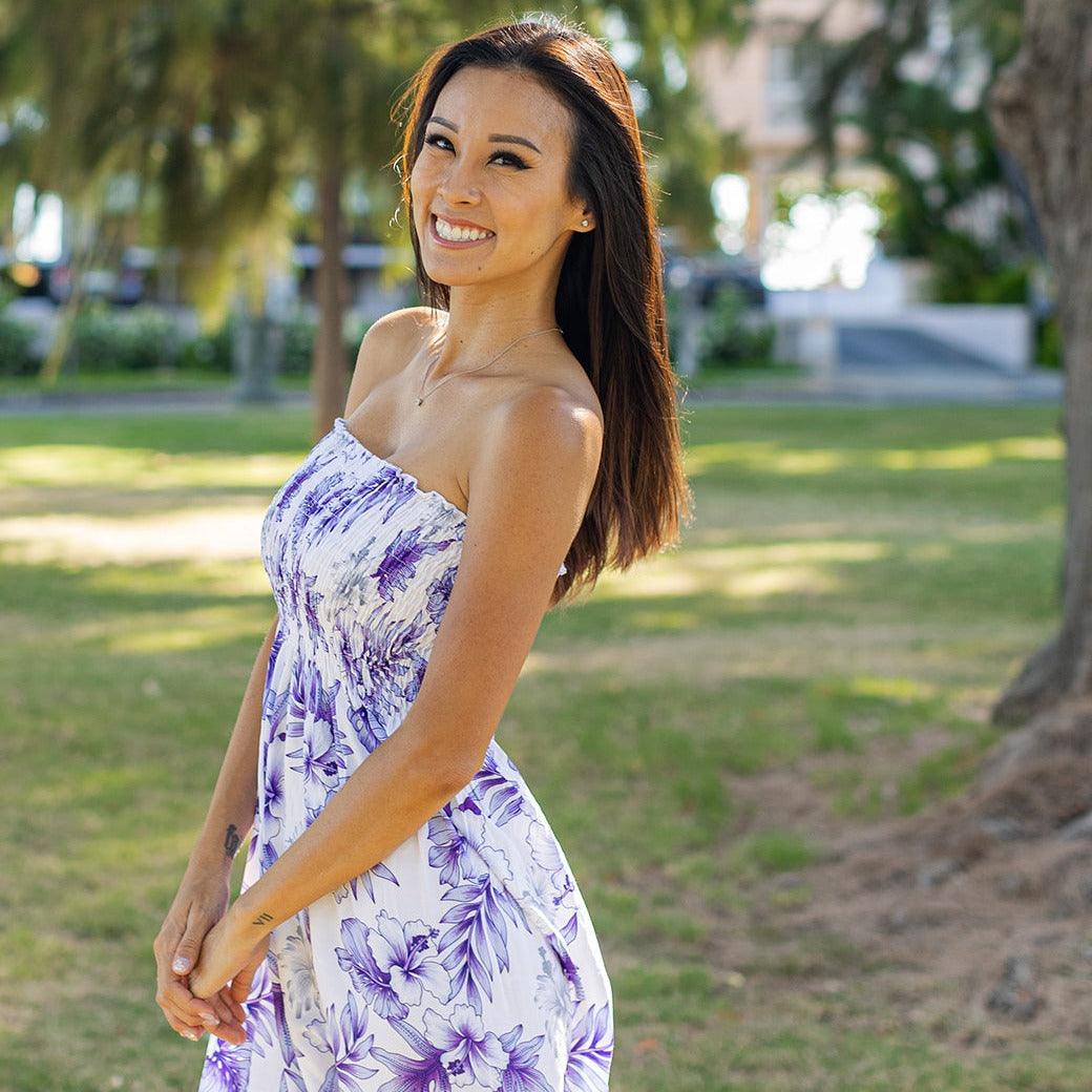 Bright Hibiscus Tube Dress, Made in Hawaii White / Short Bright Hibiscus Tube Dress, Made in Hawaii White / Short
