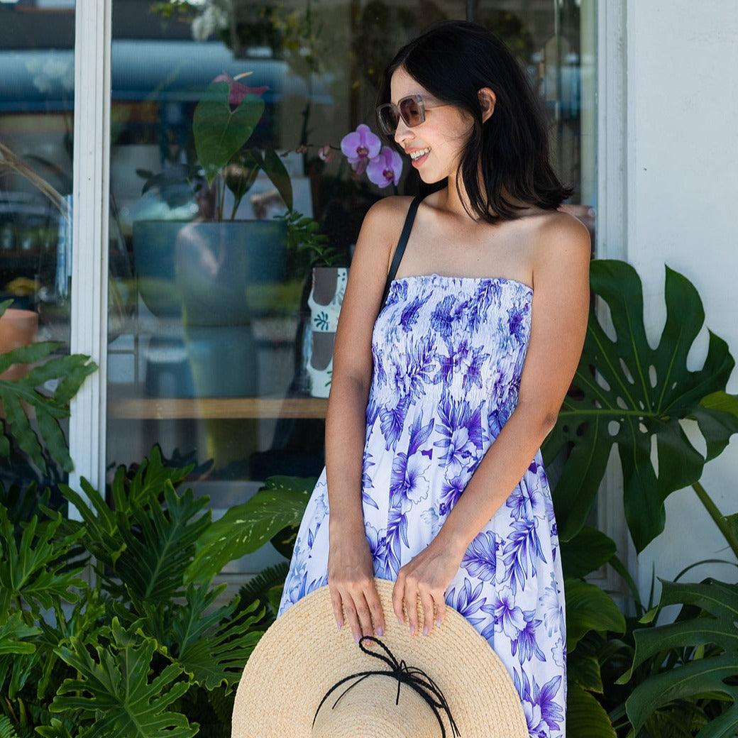 strapless hawaiian dress Bright Hibiscus Tube Dress, Made in Hawaii Black / Short
