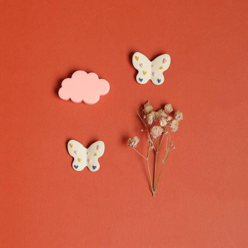 Cream Butterfly Stud Earrings - Handmade Paint Art Cute Earrings - Ninth Isle, Made with Aloha
