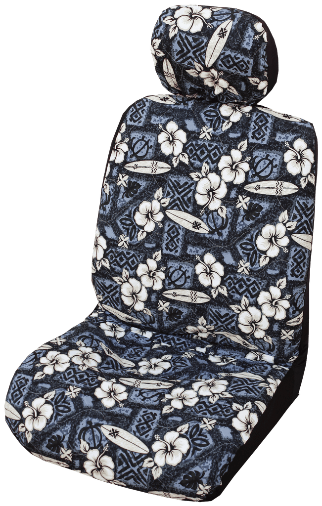 Gray Hibiscus Surf Hawaiian Separate Headrest Cover