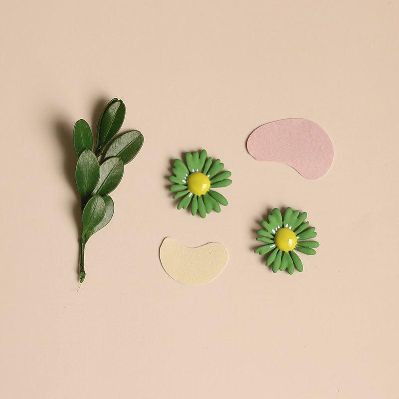 Green Single Flower Stud Earrings - Handmade Paint Flower Art Flowers Earrings - Ninth Isle, Made with Aloha