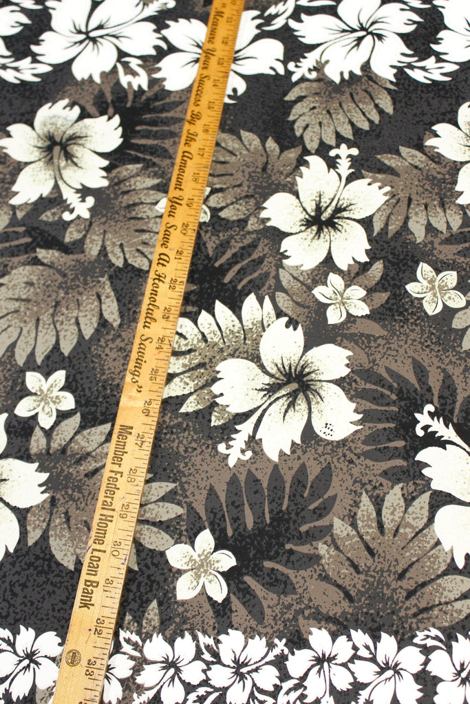Hibiscus and Fern Black Fabric by the Yard