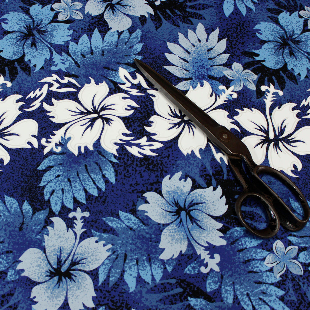 Hibiscus and Fern Navy Fabric by the Yard