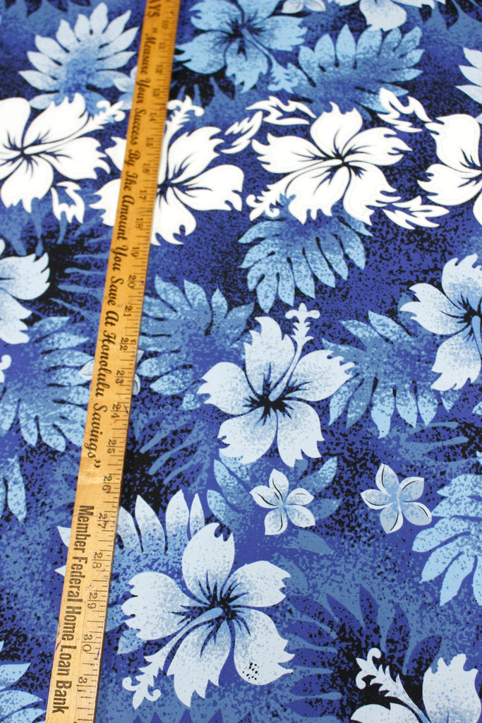 Hibiscus and Fern Navy Fabric by the Yard