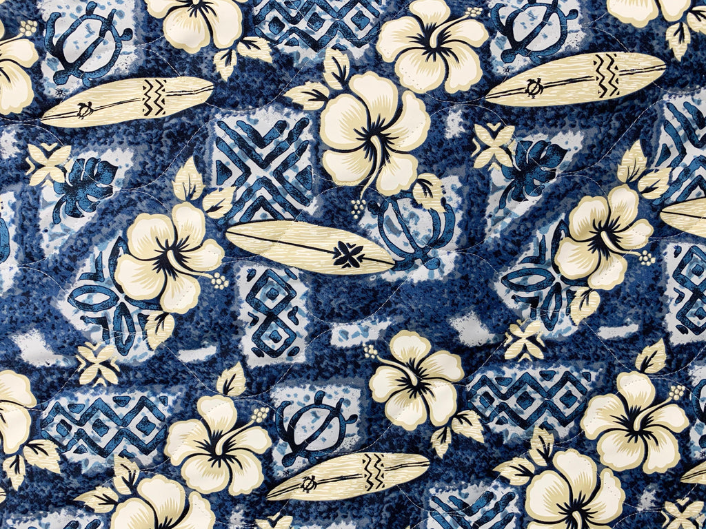 Hibiscus Surf Blue Quilted Fabric