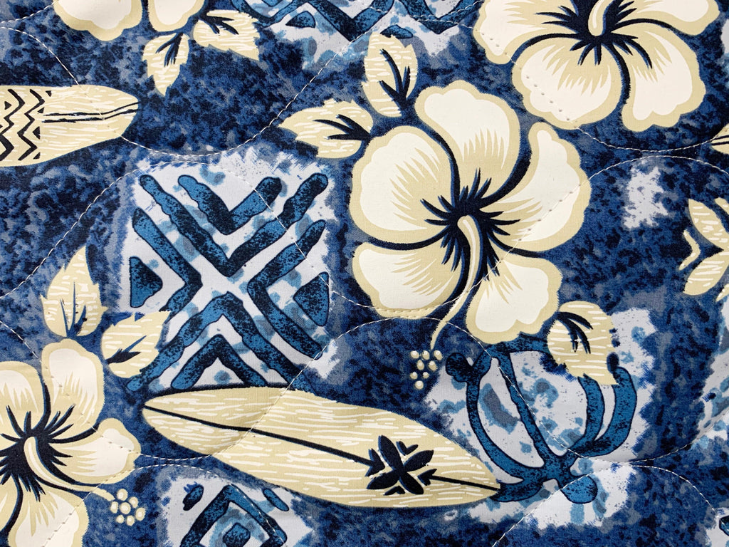 Hibiscus Surf Blue Quilted Fabric