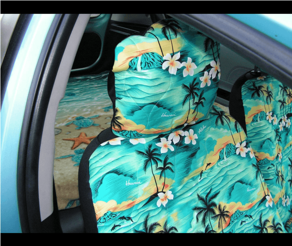 Made in Hawaii, Blue Aloha Honu Lucky Turtle Separate Headrest Hawaiian Car Seat Cover - Set of 2 - Ninth Isle, Made with Aloha