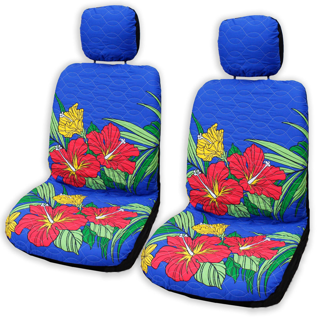 Made in Hawaii, Hibiscus Plumeria Hawaiian Separate Headrest Cover - Set of 2 - Ninth Isle, Made with Aloha