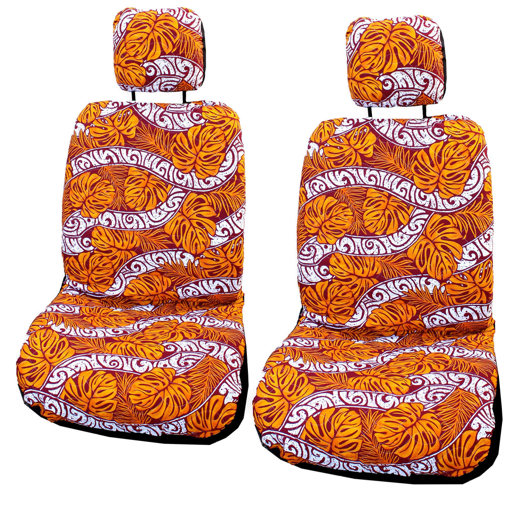 Made in Hawaii, Monstera Stripes Hawaiian Separate Headrest Cover - Set of 2 - Ninth Isle, Made with Aloha