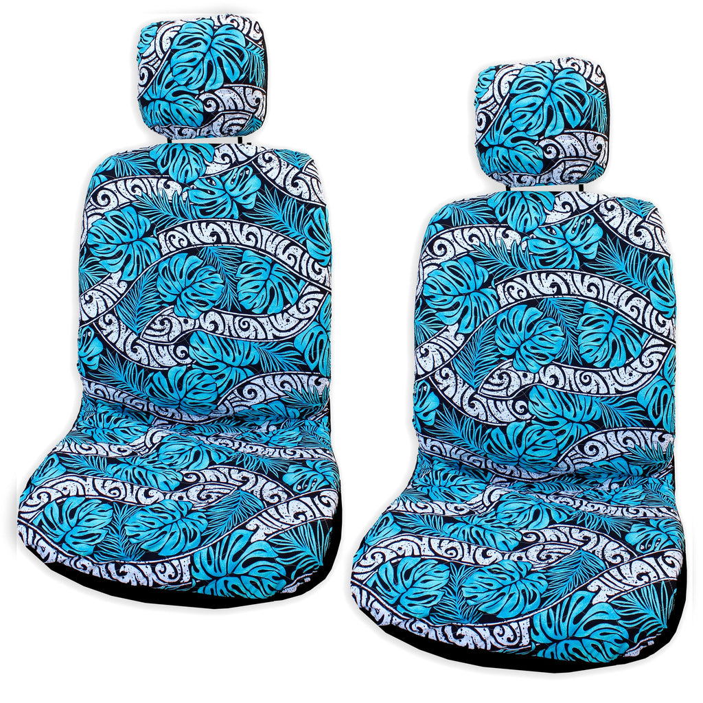 Made in Hawaii, Monstera Stripes Hawaiian Separate Headrest Cover - Set of 2 - Ninth Isle, Made with Aloha
