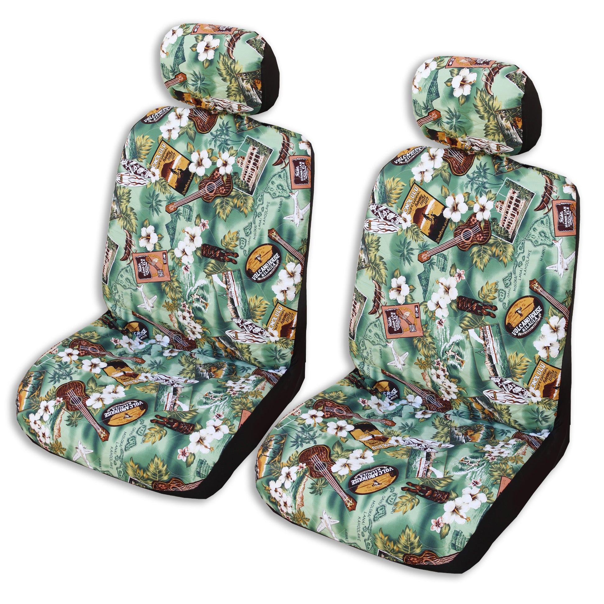 Made in Hawaii - Set of 2, Classic Tapa Tropical Hawaiian Separate Headrest Car Seat Covers 2024 - Handmade Customization Original Design Gift