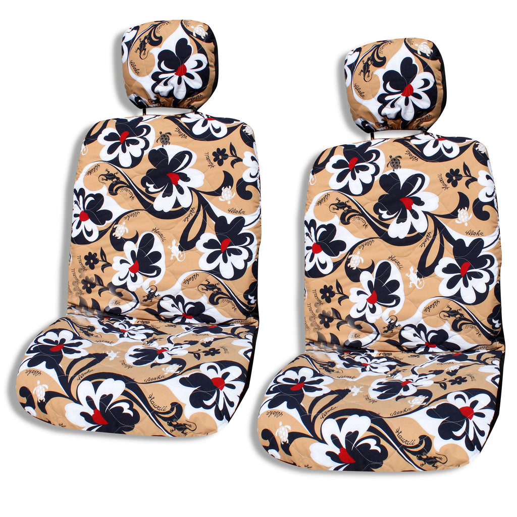 Made in Hawaii, Tapa Surfer Red Hibiscus Separate Headrest Hawaiian Car Seat Cover - Set of 2 - Ninth Isle, Made with Aloha