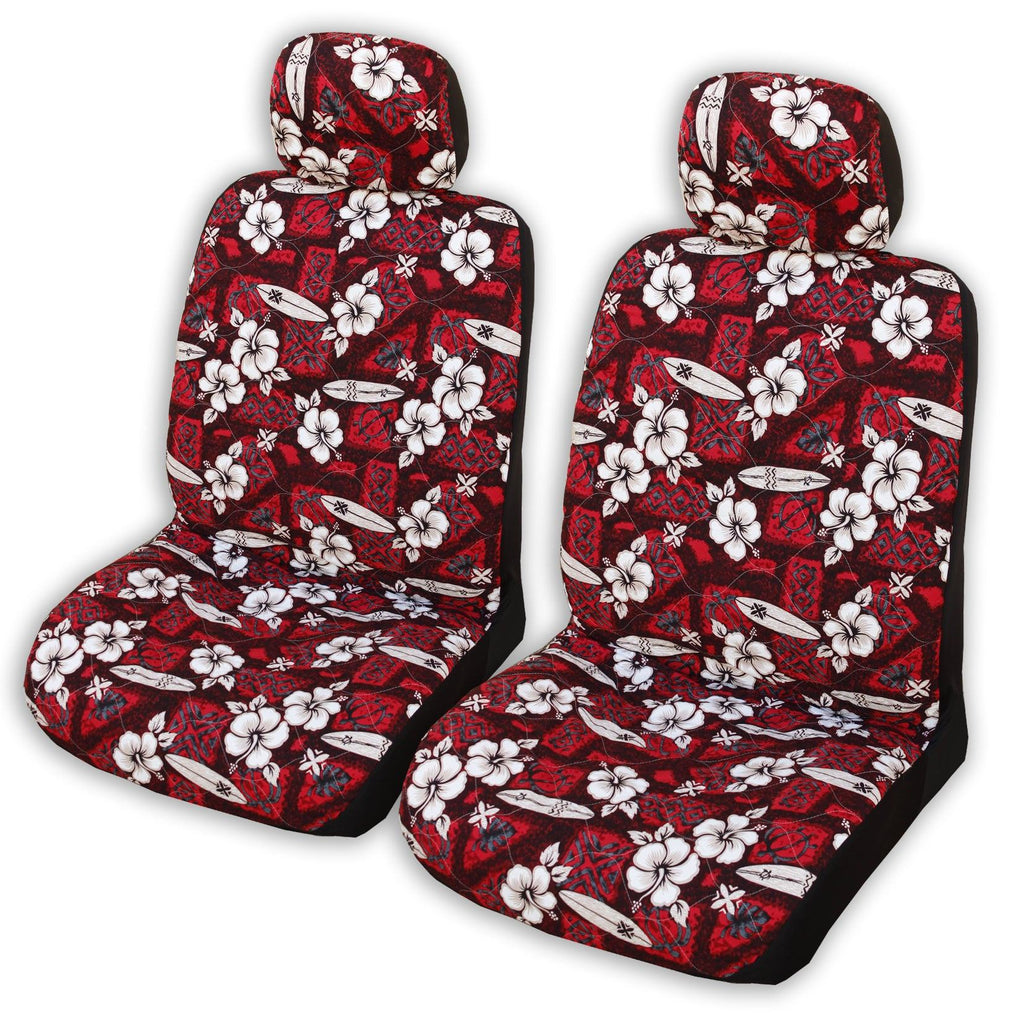 Made in Hawaii,Red Hibiscus Surf Hawaiian Separate Headrest Cover - Set of 2 - Ninth Isle, Made with Aloha