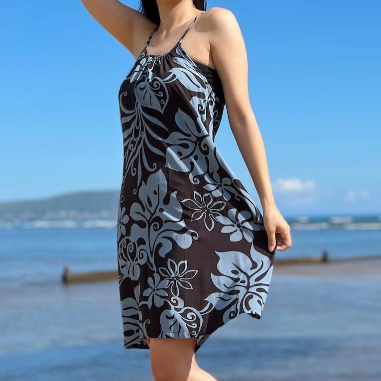 monstera print dress Monstera Abstract Halter Dress, Made in Hawaii Green / M