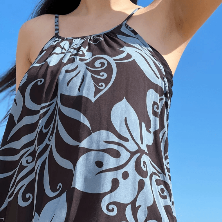 Monstera Abstract Halter Dress, Made in Hawaii Green / M