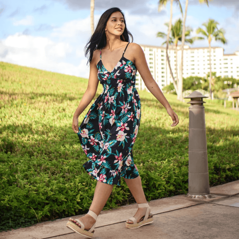 New Orchid Long V-Neck Dress, Made in Hawaii - Ninth Isle, Made with Aloha