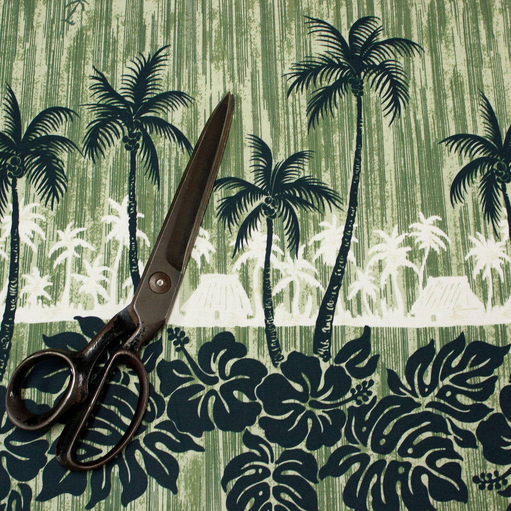 Palms Hawaiian Village Green Fabric by the Yard