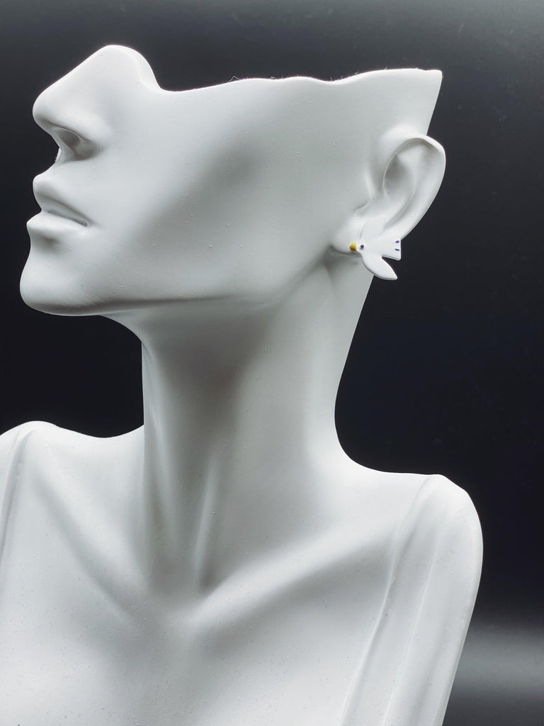 Pigeon & Cloud Stud Earrings - Handmade Paint Art Earrings - Ninth Isle, Made with Aloha